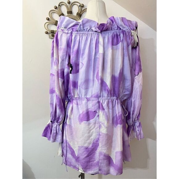 H&M Oversized Off Shoulder Purple Ruffle Dress L - Picture 4 of 8